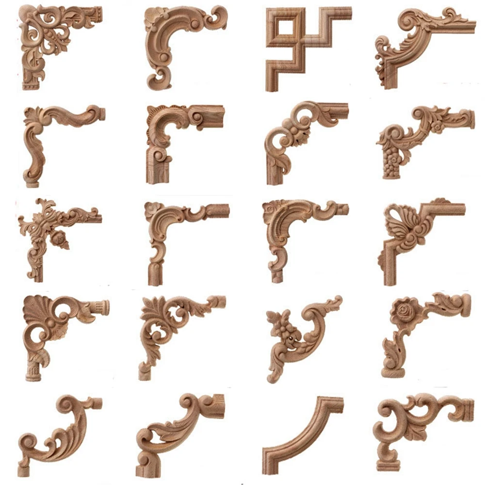 New Unpainted Oak Home Furniture Decorative Wood Appliques Corner Applique Onlay Decal Carved Wave Flower