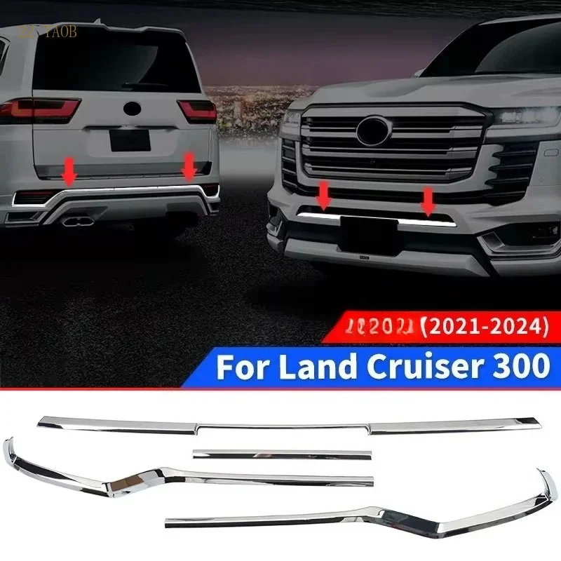 Para Toyota Land Cruiser 300 LC300 FJ300 VXR GXR 2021 2024 Accesorios Exteriores Kit de Tiras Decorativas Cromadas para Parachoques Delantero y Trasero