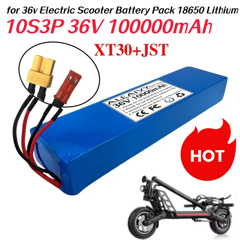 

36V 10Ah 18650 Rechargeable Lithium Battery Pack 10S3P 350W with BMS for 42V Scooter Battery Pack or+Charger.
