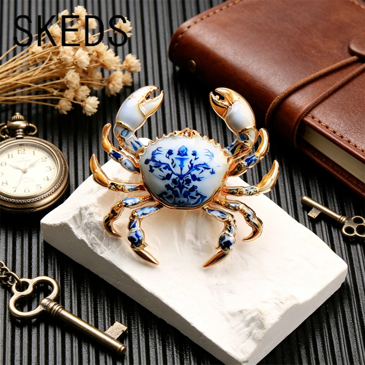 SKEDS 2026 Sommer Neues Design Krabben-Brosche aus Legierung mit Emaille, personalisiertes Anzug-Accessoire, modische Gedenk-Reversnadel, Unisex