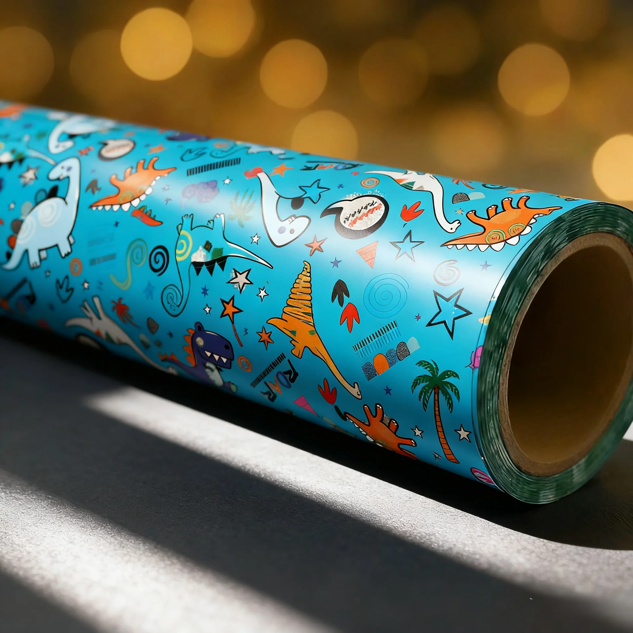 1 Roll Blue Gift Wrapping Paper with Dinosaur Patterns - Durable,Smooth Texture,Vibrant Colors for Weddings,Birthdays & Holidays