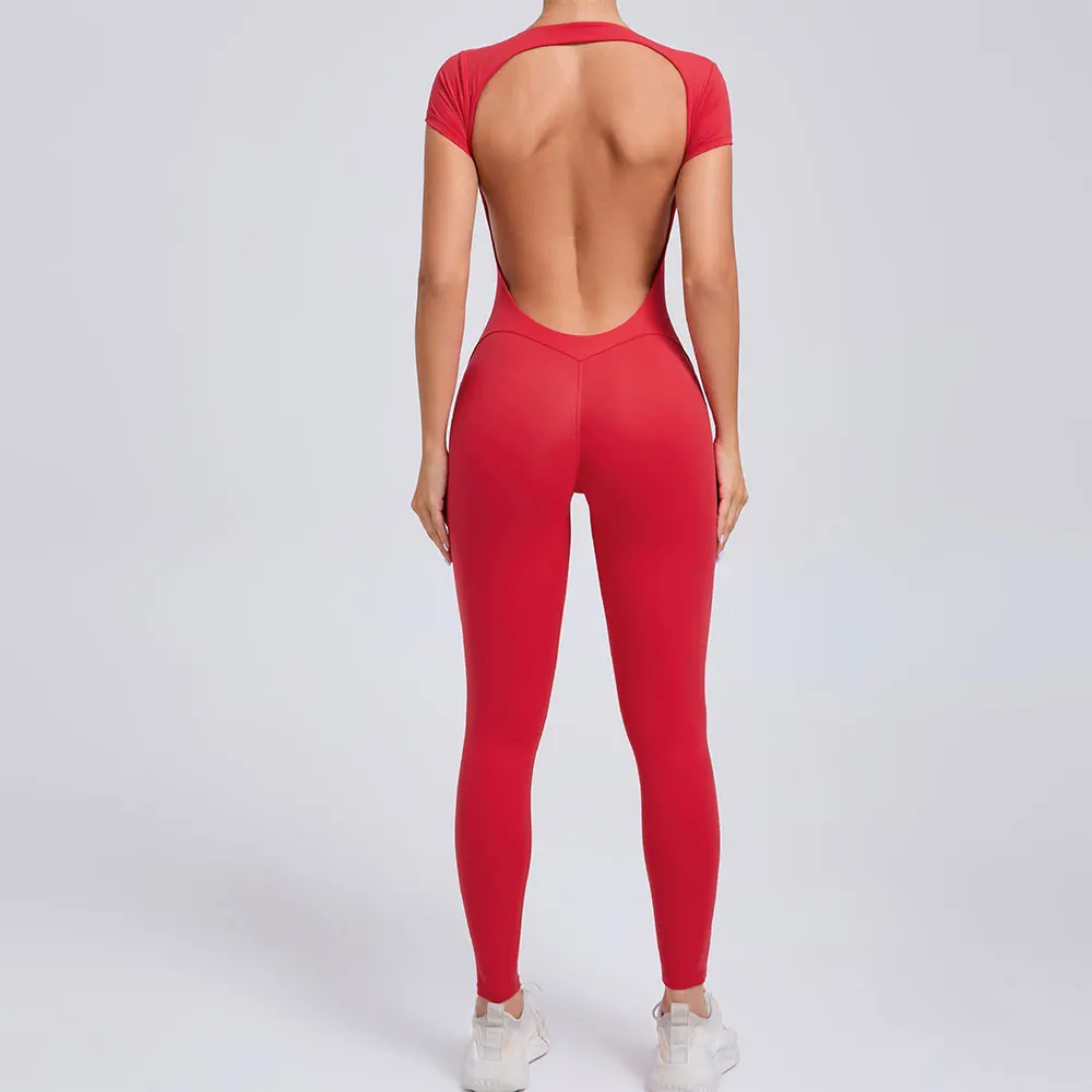 Sexy Long Sleeves One-piece Suit Female Jumpsuit Quick Dry Yoga Clothing Workout Bodysuits Backless Sports Rompers Women Gym