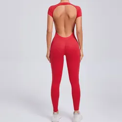 Sexy Long Sleeves One-piece Suit Female Jumpsuit Quick Dry Yoga Clothing Workout Bodysuits Backless Sports Rompers Women Gym