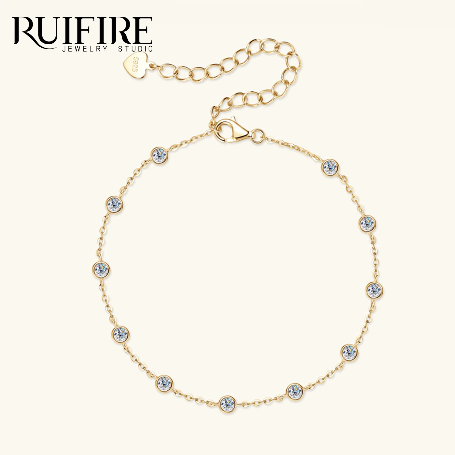 

RUIFIRE 14K Gold Plated S925 Sterling Silver Bracelet Moissanite Chain Bracelets For Women Minimalist Wedding Party Jewelry Gift