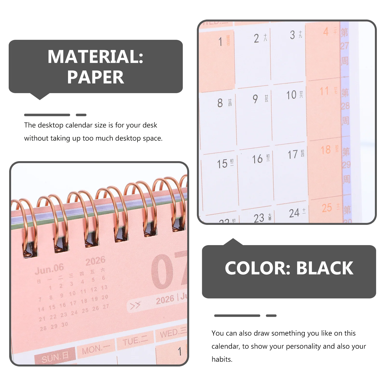 2026 Stehender Tischkalender, grün, minimalistischer Monatsplaner für den Einsatz im Heimbüro, dickes Papier, kein Tinte, Blutkalender, täglich