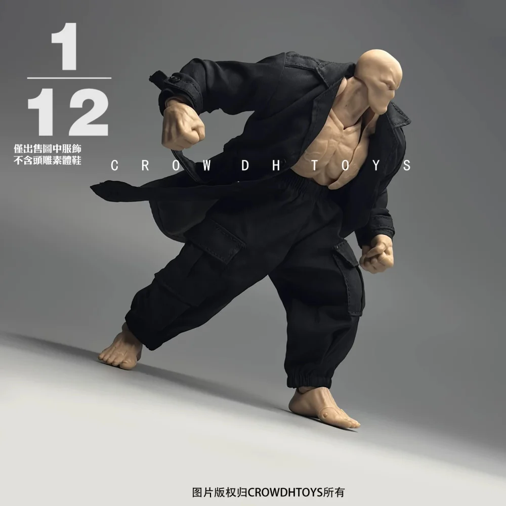 For Sale 1/12th 3ATOYS Black Long Overcoat Tops Coat Mini Toys Model Accessories For 6" Romankey GWTOYS Strong Muscle Action DIY