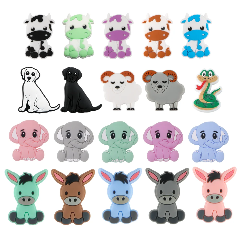 5-10PCS Animal Beads Silicone Focal Beads Labrador Goat Elephant Donkey Snake Cow DIY Accessories For Handmake Craft Beaded Pen