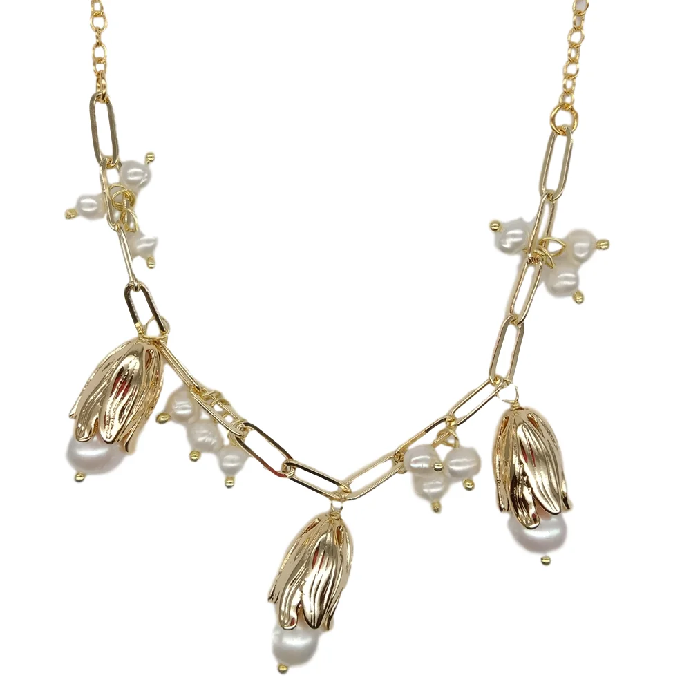 Kultivierte weiße Süßwasserperle, vergoldet, Kette mit Statement-Halskette, Hip-Hop-Halskette für Damen, Schmuck