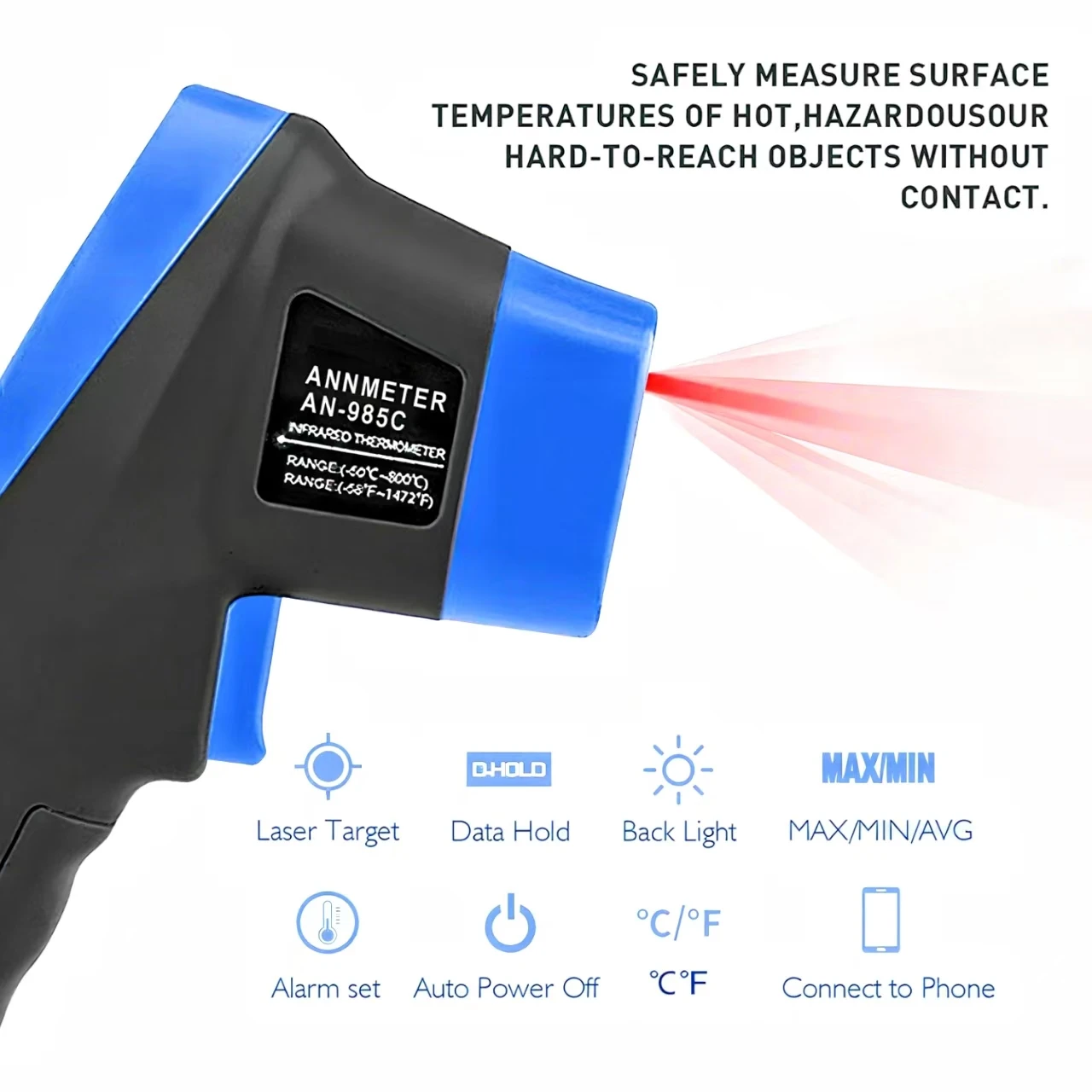 

Digital Infrared Thermometer, Non-Contact High Temp Gun -58-1472℉ (-50-800℃), 16:1 Laser Gauge for Cooking, Kiln, HVAC