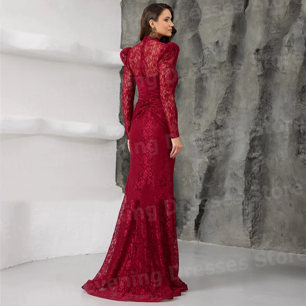 فساتين سهرة نسائية فاخرة حورية البحر برقبة عالية مخصصة رداء De Soirée فساتين حفلات بأكمام طويلة من الدانتيل Vestidos Para Mujer #2