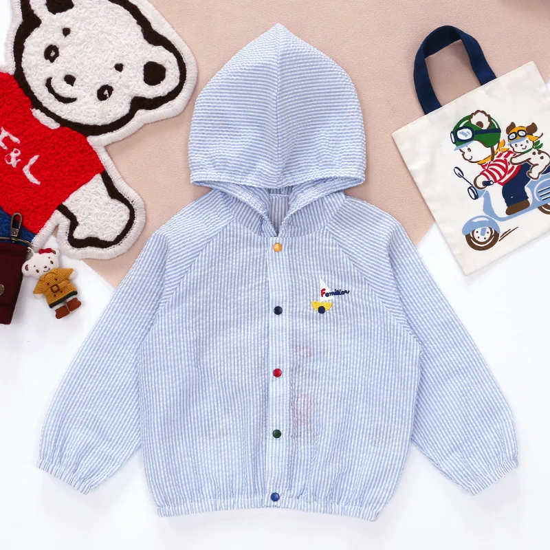 Children\'s Jackets Cartoon Navy Bear Sailboat Embroidered Coat Baby Cardigan Summer Air-conditioned Clothing Sunscreen Jacket