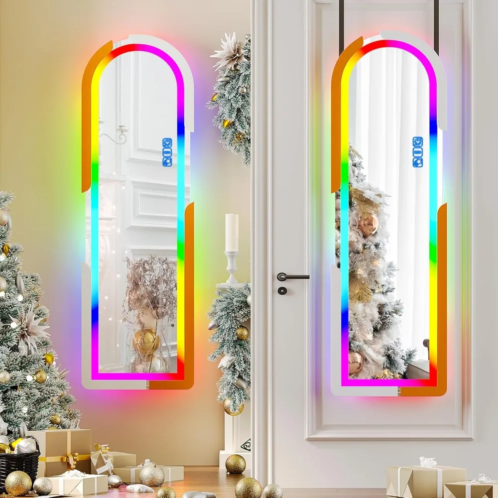 

48”x15” RGB LED Full Length Mirror, 24 Color Dimmable, Over The Door Mirror Full Body Lighted Mirror for Bedroom