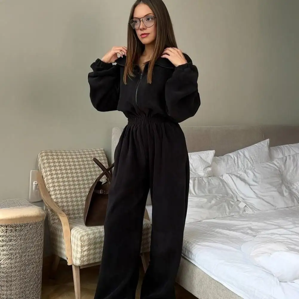 

Women Jumpsuit Polyester Jumpsuit Women’s Long Sleeve Jumpsuit Fall Romper High Waist Zip-up One Piece Outfit Loose Jogger