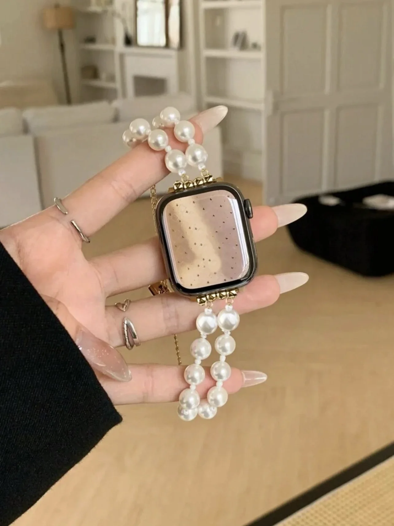 Nueva correa de eslabones de cuentas ajustables para Apple Watch Band para mujer 38mm 40mm 41mm 42mm 44mm 45mm 46mm 49mm