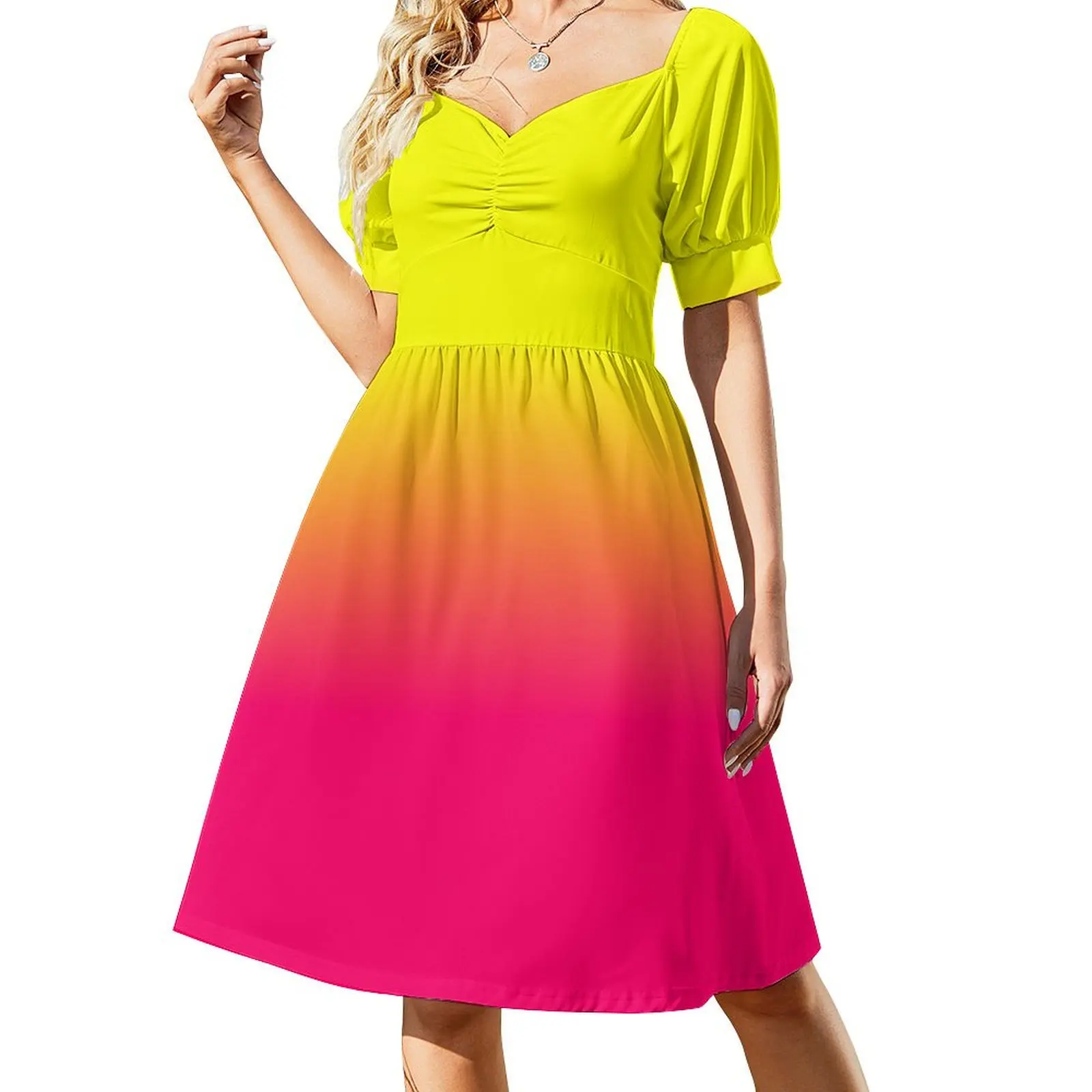 

Neon Pink and Neon Yellow Ombré Shade Color Fade Short Sleeved Dress Dress for pregnant women womans clothing Dress