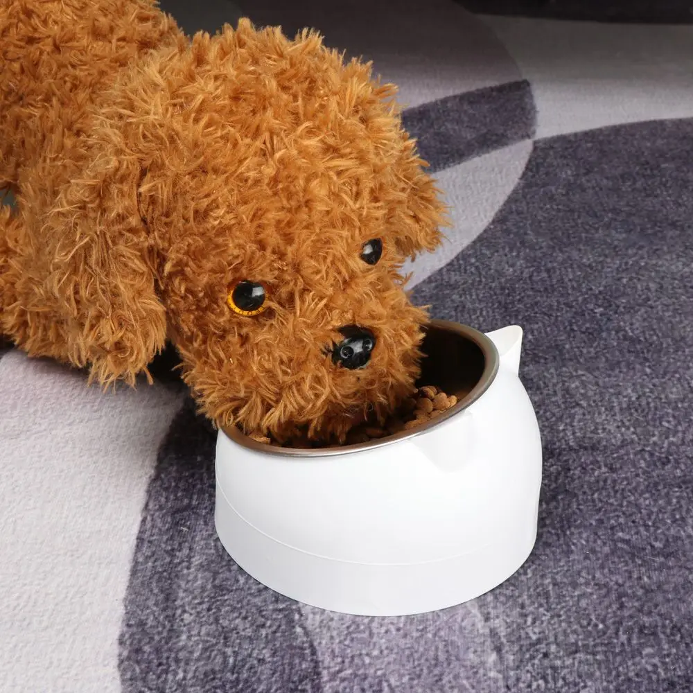 Cute Cat Dog Bowl Protect The Cervical Spine Oblique Mouth Pet Stainless Steel Fall-resistant Durable Food Bowl Pet Supplies