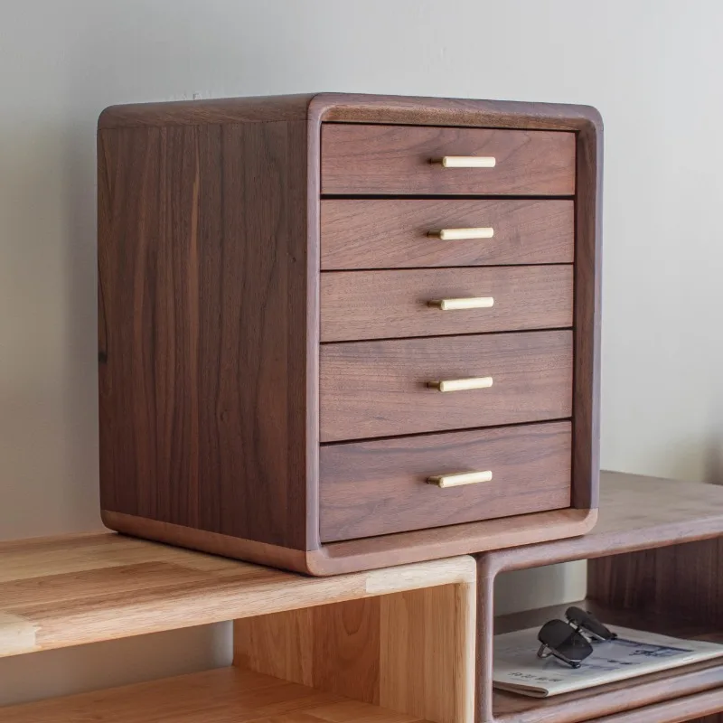 

Мини-шкаф для хранения чая из черного ореха, многослойный настольный органайзер, ящик из цельного дерева, компактный пыленепроницаемый чайный шкаф, дисплей