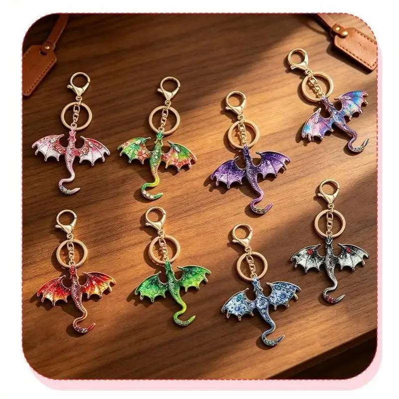Fantasy-Drachen-Emaille-Schlüsselanhänger-Set, exquisiter Wyvern-Schlüsselring, Taschenanhänger, hochwertiger Metall-Auto-Schlüsselanhänger als Einweihungsgeschenk – Detail 9