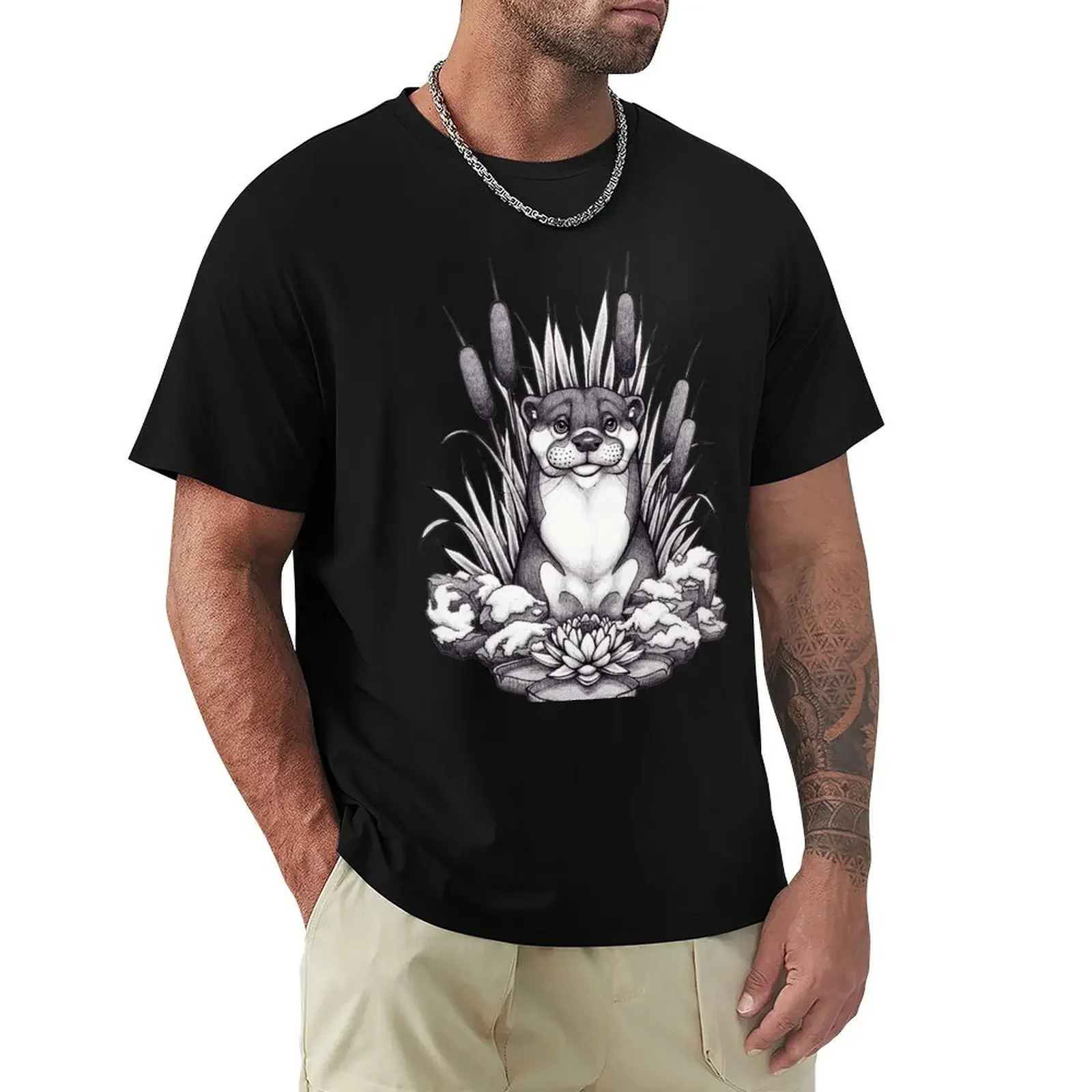

Otter & Aquatic Plants T-Shirt vintage anime shirt graphic shirts mens graphic t-shirts hip hop