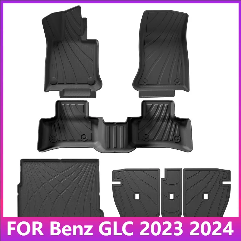 

Для Benz GLC 2023 2024 5-местные автомобильные коврики TPE 3D, подкладка для багажника, набор ковриков для ног GLC 300 350e, левый руль