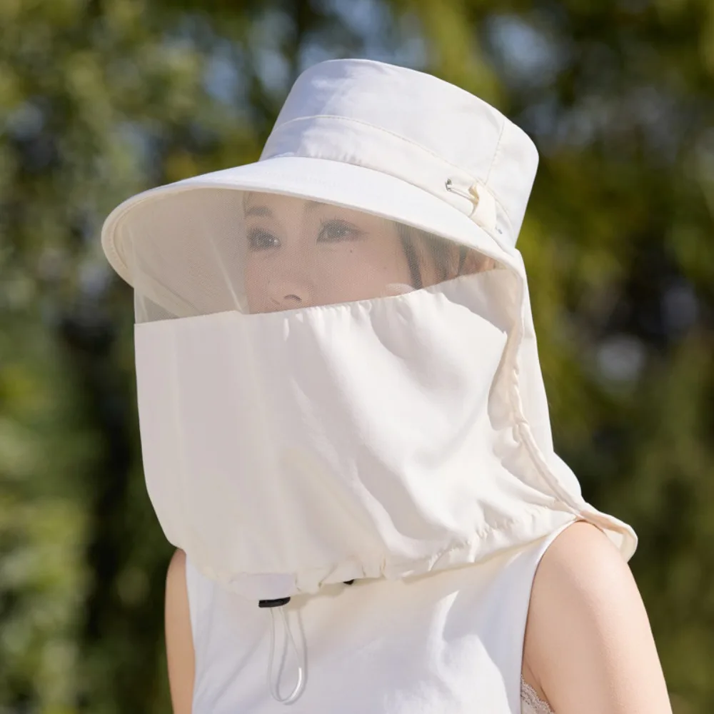 

Fashion Wide-Brimmed Fisherman Hat Adjustable Breathable Sunshade Sun Hat Solid Color Lightweight Shawl Mask Hat Travel
