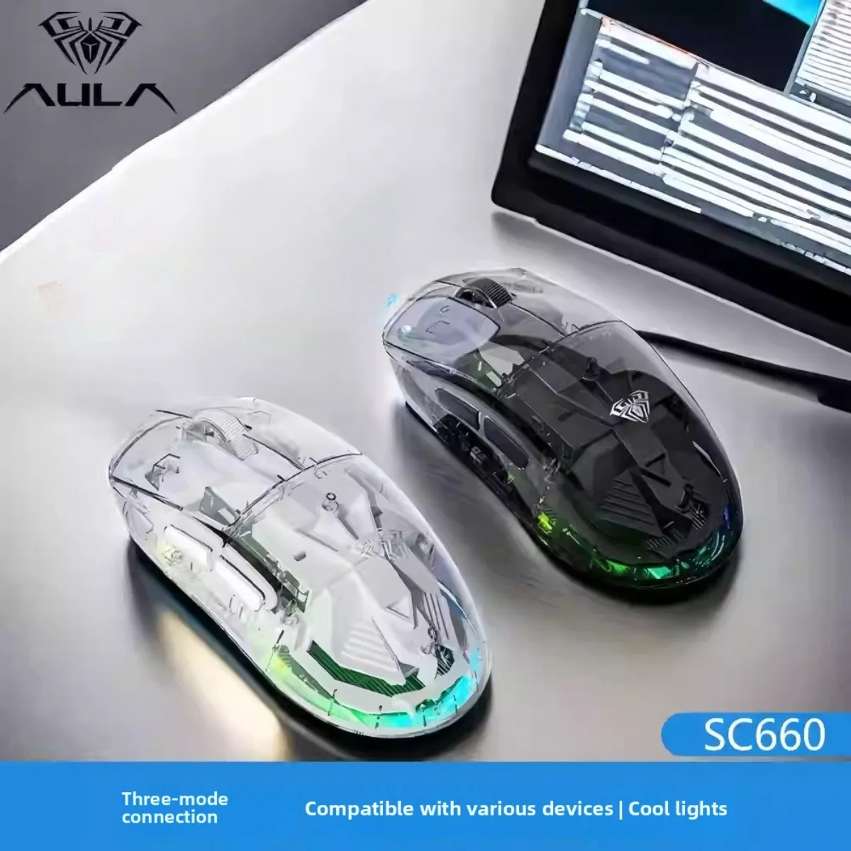 

AULA SC660 Wireless Gaming Mouse Tri-mode Transparent Bluetooth Mouse Programmable Low Delay for Laptop PC Gaming Accessories