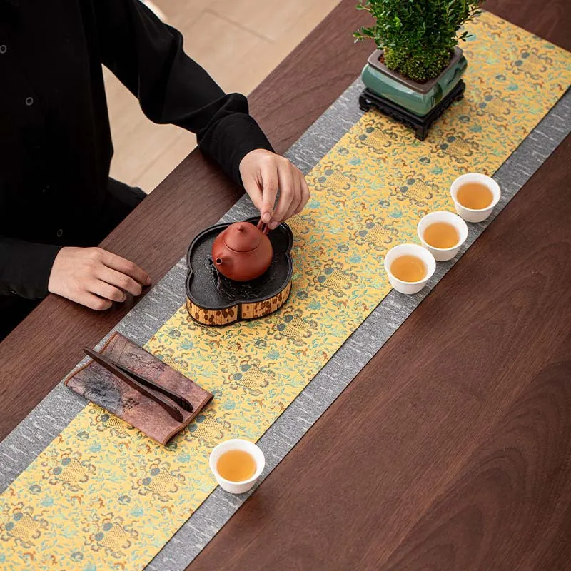 Chinese Zen Brocade Tea Runner Gift Set Waterproof Heat Resistant Tea Mat Kung Fu Tea Home Tabletop Decor Craft Accessory