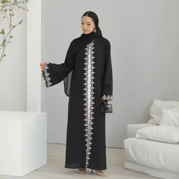 

Eid Embroidery Open Abayas for Women Muslim Dress Dubai Kaftan Turkey Robe Femme Musulmane Marocain Islam Jalabiya Kimono Kebaya