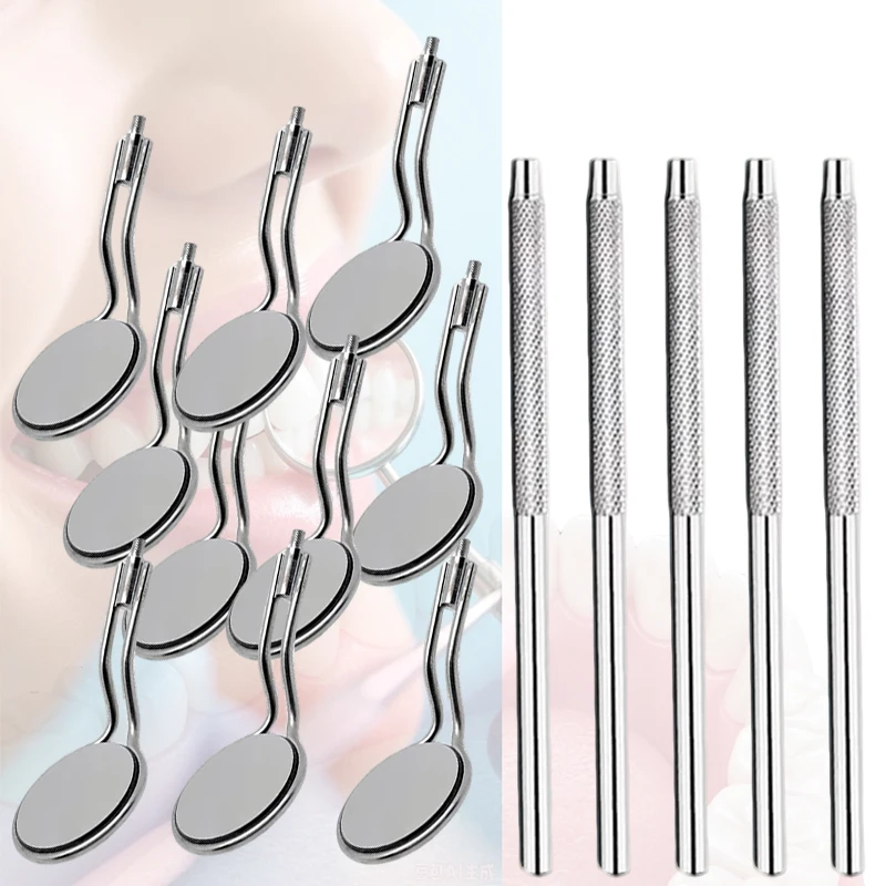 10pcs Dental Oral Mirrors Rhodium Long Shape Reusable Reflectors High-Quality Dental Instruments