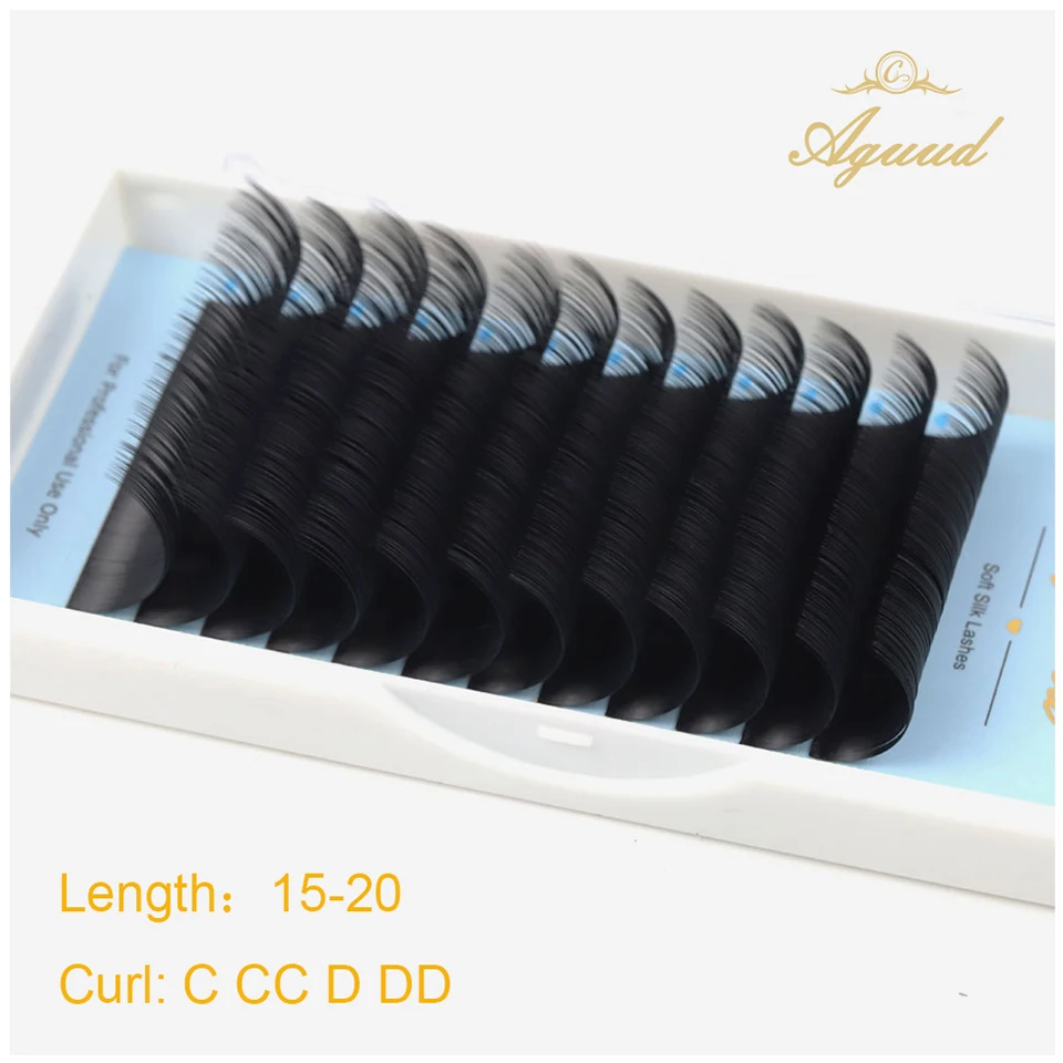 

AGUUD 16 Rows C/CC/D/DD Long Eyelashes Extensions Individual Matte Black Cashmere Silk Eyelashes Faux Mink Russian Volume Lashes