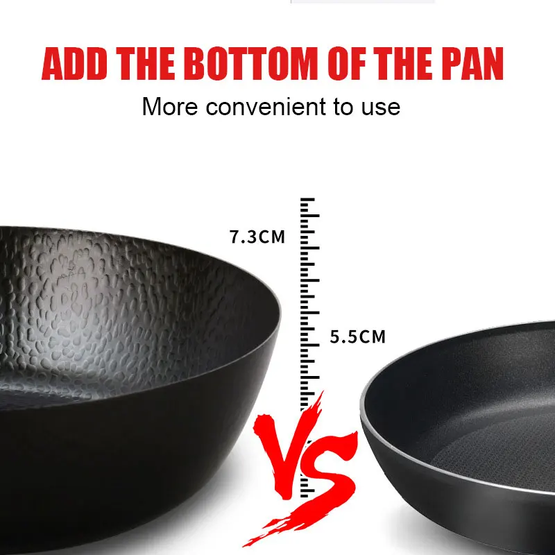 Traditional Lightweight Wok Pan for All Stoves Nonstick 28cm Uncoated Chinese Round Flat Bottom Wok Hammer Cast Iron Frying pan