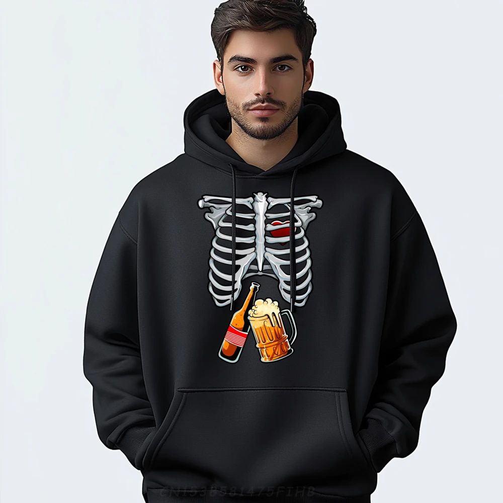 Skeleton Costume Halloween Beer Xray Matching Family Dad Grahpic Tee Hoodie Men's Clothing