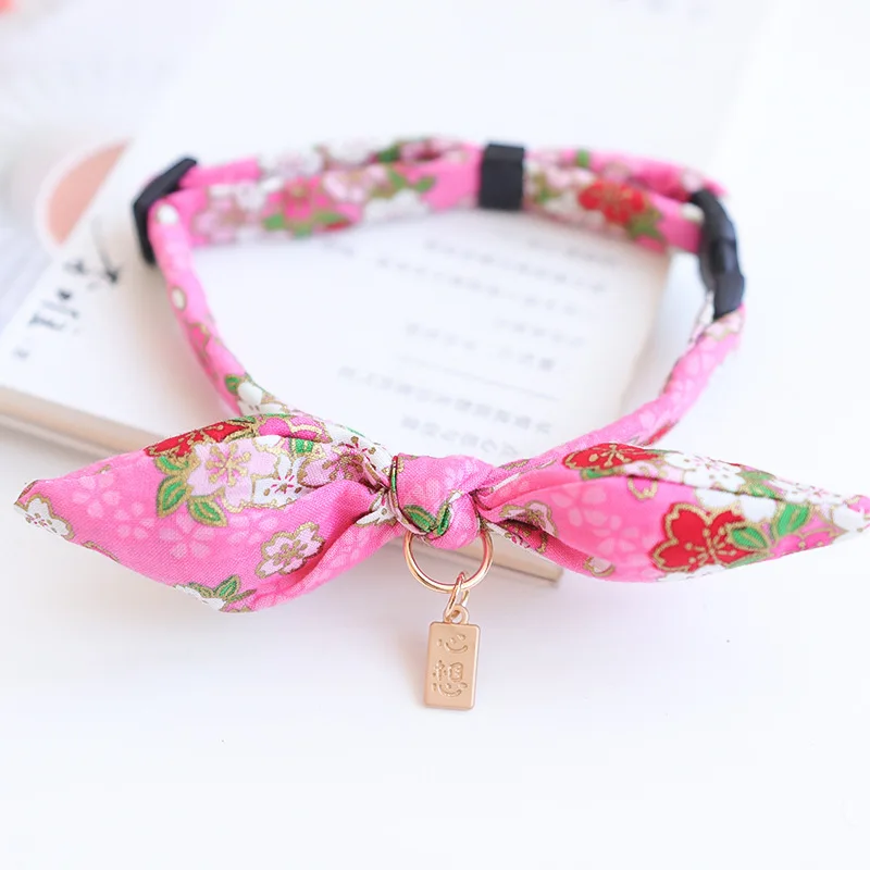 Cat Collar Rabbit Ear Collar Bell Necklace Adjustable Japanese Print Bow Tie Cat Collar Jewelry Birthday Gift Kitten Accessories