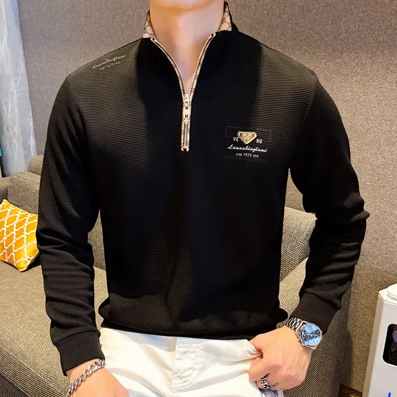 Autumn Winter Half Zip Stand Up Collar Pullover Solid Color Casual Hoodie Sweatshirts Brand Streetwear Tops Social Men Clothing