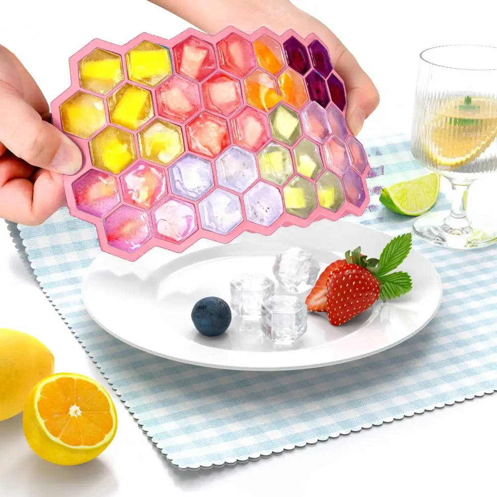 Silicone Honeycomb Ice Cube Tray with Lid Whiskey Ice Cube Mold Silicone 37 Cavities Bpa Free Mold for Cocktails Kitchen Supply