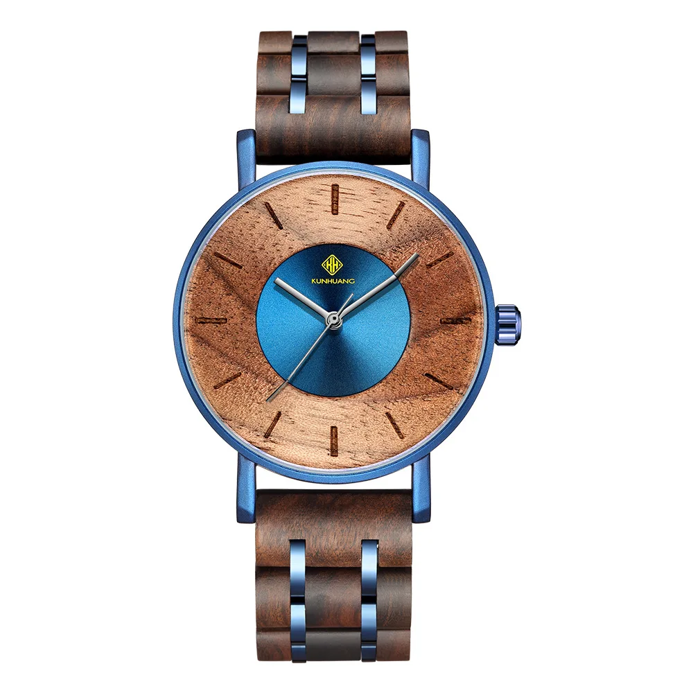 New alloy wood men's fashionable curved cross-border personalized waterproof quartz watches