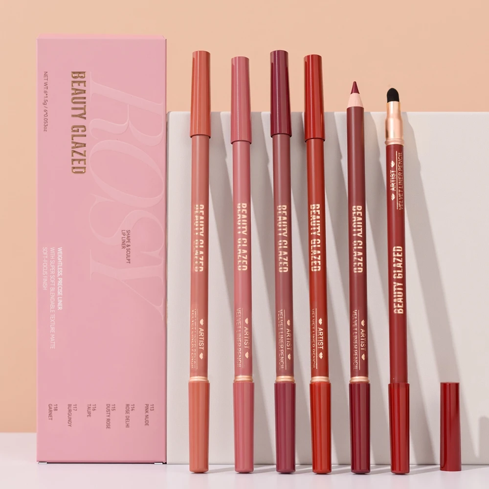 Beauty Glazed Artist Velvet Lipliner ดินสอพร้อมแปรงฟองน้ํา,