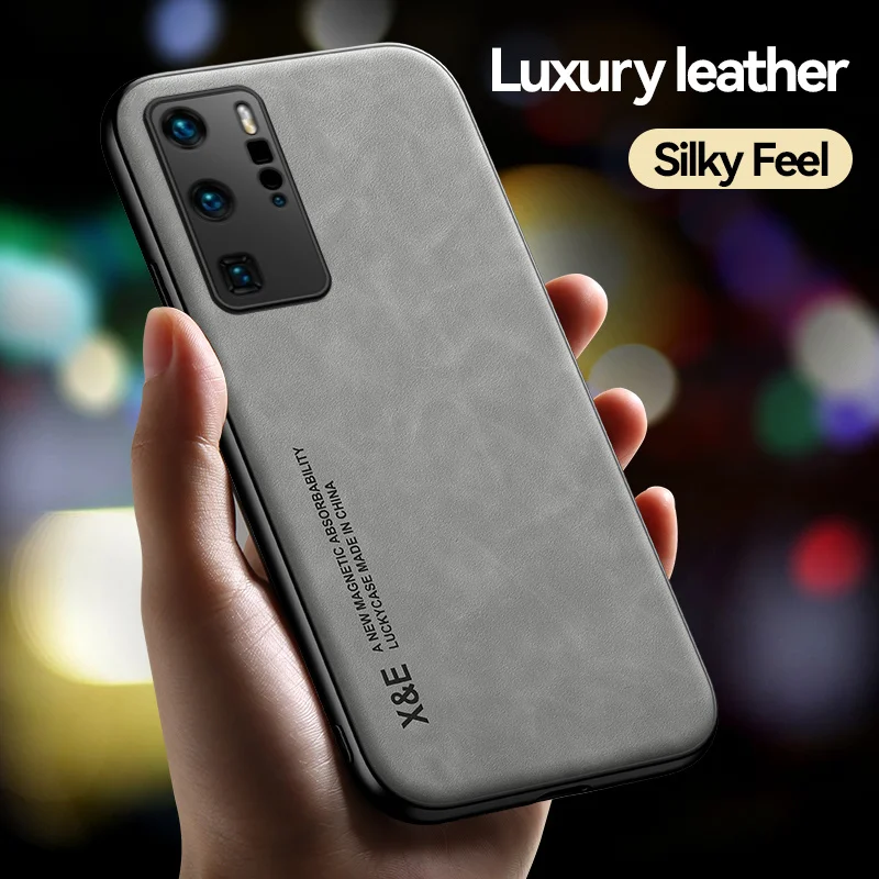 P40Pro Case Luxury Leather Car Magnetic Holder Phone Case For Huawei P40 Pro + Plus P 40 p40proplus Full Covers With Metal Plate