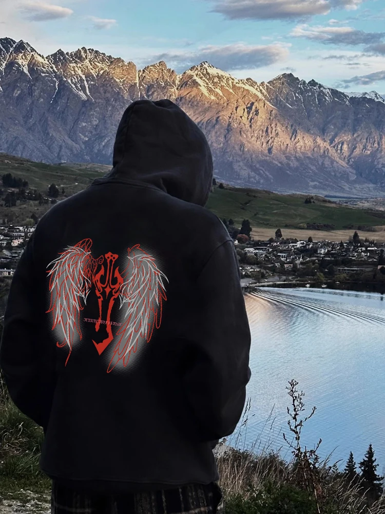 

Модная уличная толстовка для мужчин с принтом, свободного кроя, на молнии, осенне-зимняя, молодежная, с изображением магического меча, свитшот