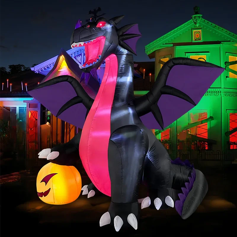 Cross-border Halloween Inflatable Dinosaur Pumpkin Air Model LED Luminous American Garden Party Decoration Outdoor Ornament