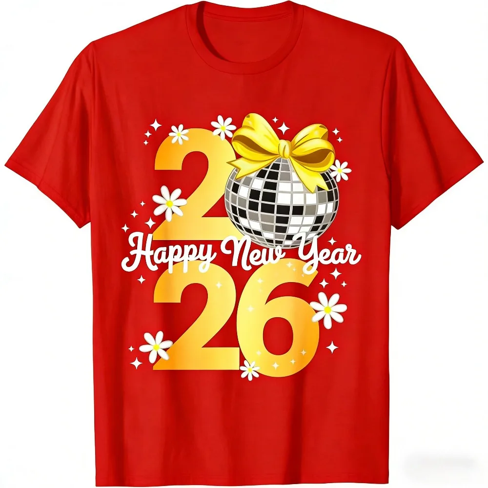 New Year's Eve Hello 2026 Disco Ball Men Graphic T Shirts 2026 Happy New Year Tee T-Shirt XS-3XL Men Clothing New Year Gift Tops