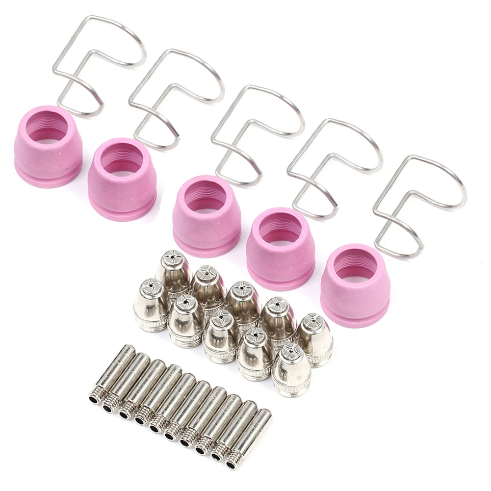 30pcs Electrode Tip Nozzle Kit Consumable Professional Plasma Cutting Accessories Guide Ring Shielding Cup for CUT60 LGK60 P-60
