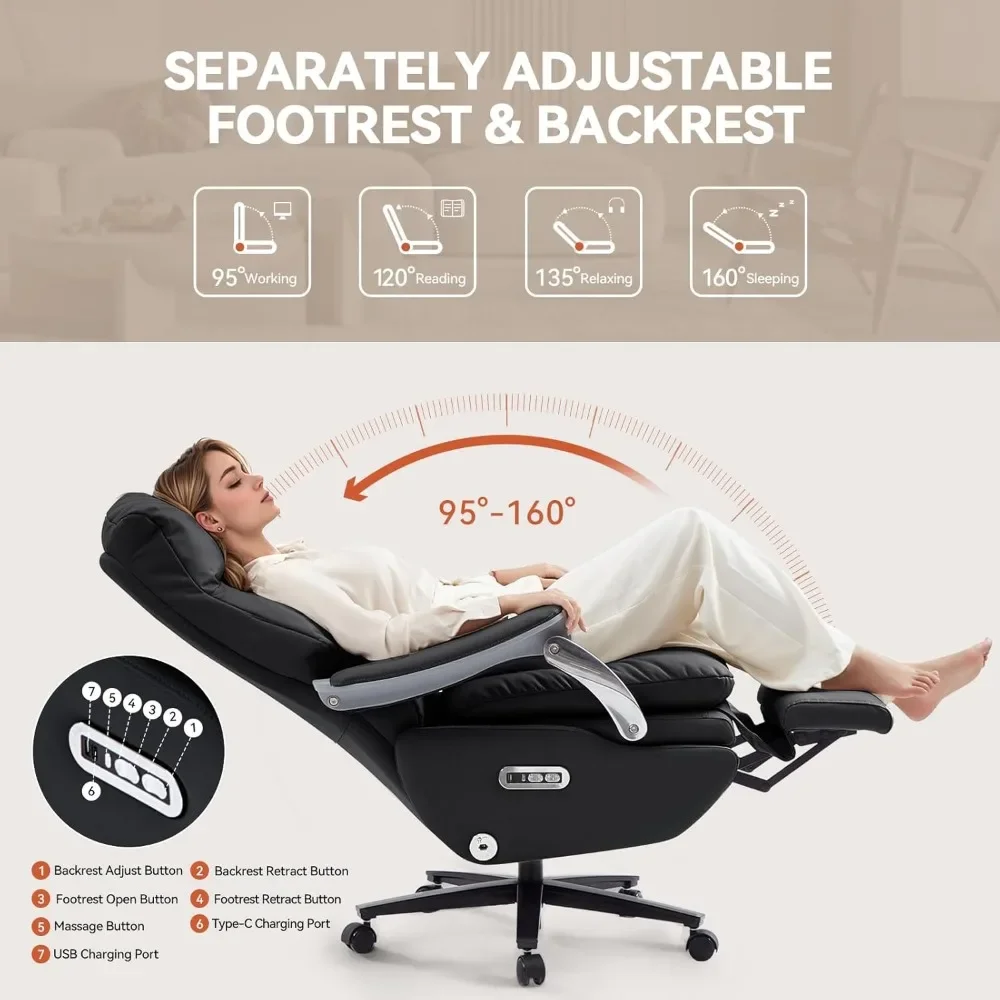 管理オフィスチェア、マッサージ付きの持続可能なレザーホームオフィスデスクとチェア、大きくて快適なコンピュータチェア
