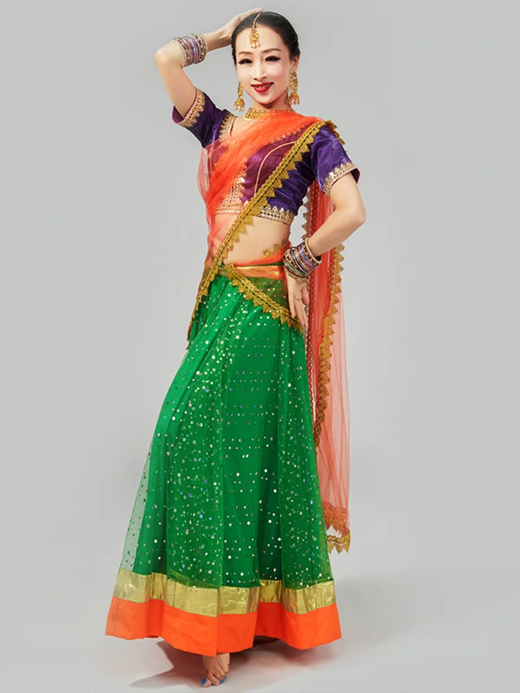 Indian Dance Dress Stage Clothes Female Adult/Kids Oriental Classical Dance Practice Dress India Style Daily Costumes DQL10099