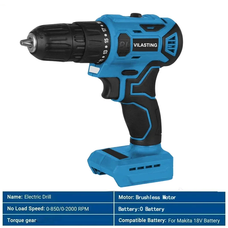 Brushless Electric Drill Cordless Rechargeable Screwdriver 2 Speed 10mm 23+1 Torque Hand Power Driver Tools Fit Makita Battery