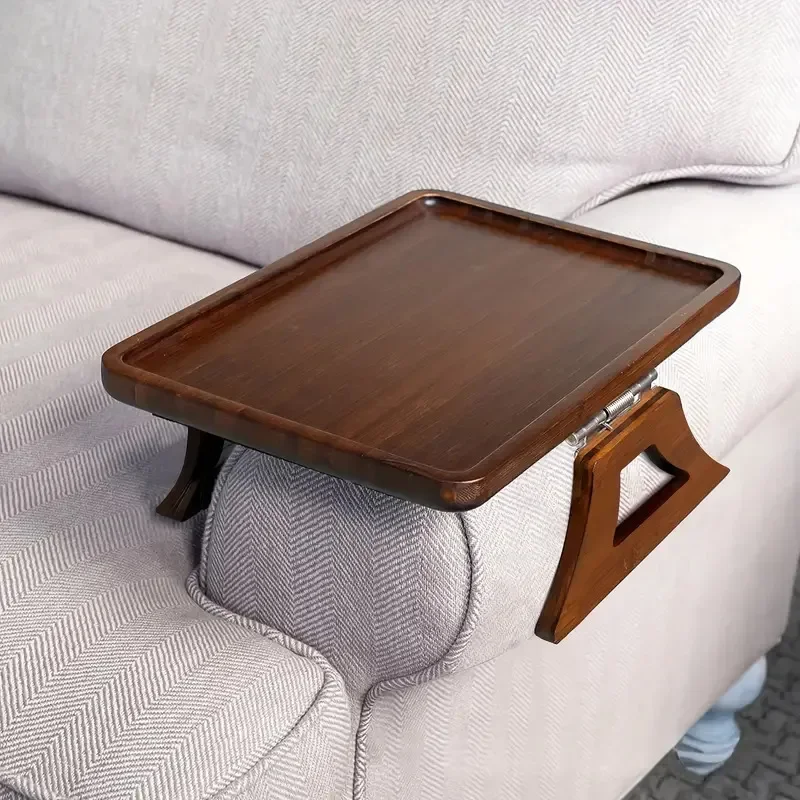Wooden Sofa Arm Tray End Table Snack Holder for Drinks Remote Control Phone Storage Organizer