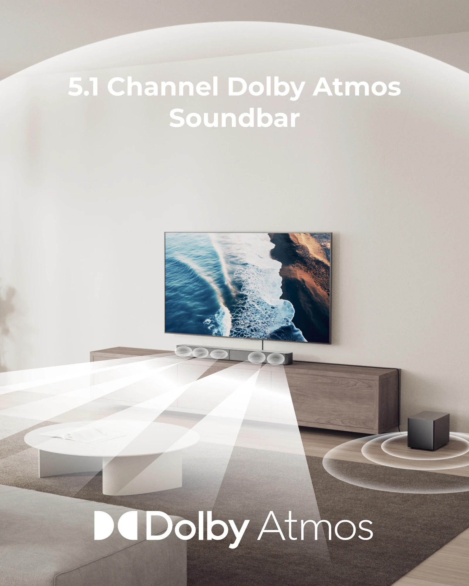 Soundbar ULTIMEA 340W 5.1 con Dolby Atmos, sistema audio surround con subwoofer cablato da 5,25", controllo Smart APP Home Theater