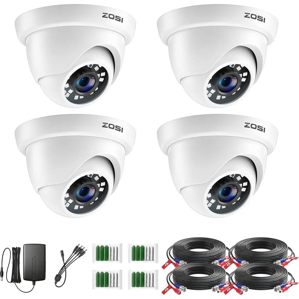 

4-Pack 1080p HD-TVI Security Cameras, Outdoor/Indoor, 24 LEDs, 80ft Night Vision, 90° View Angle, Weatherproof Dome CCTV