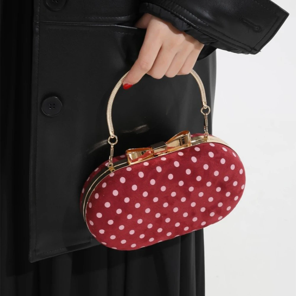 

Fashion Velvet Polka Dot Chain Bag Women's High Grade Banquet Clutch Bags Vintage Versatile Phone Lipstick Crossbody Bag
