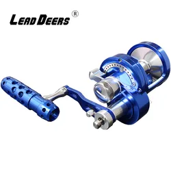Double Gear Ratio Slow Jigging Reel All Metal Drag 30kg 8BB Drum Reel Alarm Full Metal Alloy Reel Deep-Sea Fishing Trolling Reel